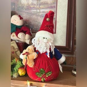 Vintage 1993 Festive Red Santa Plush with Gingerbread Accent